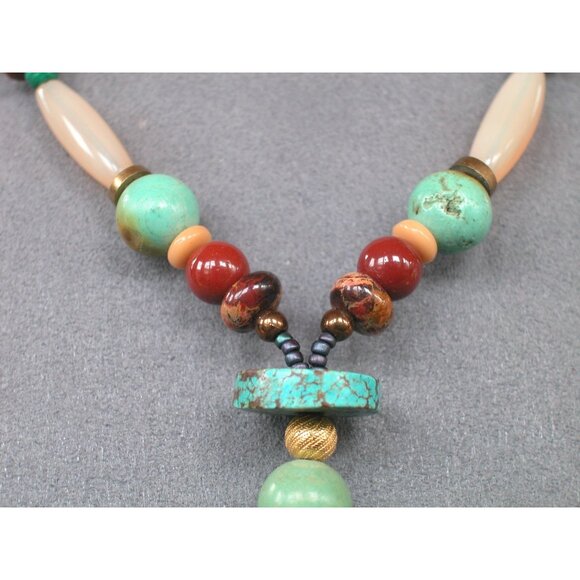 Multicolor Gemstone Beaded Necklace With Round Pendant - Picture 3 of 6